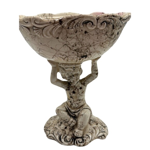 Vtg Possible Dreams Cherub Compote Candy Dish W/ Lid Crackle Glaze Pink Accents - Picture 4 of 14